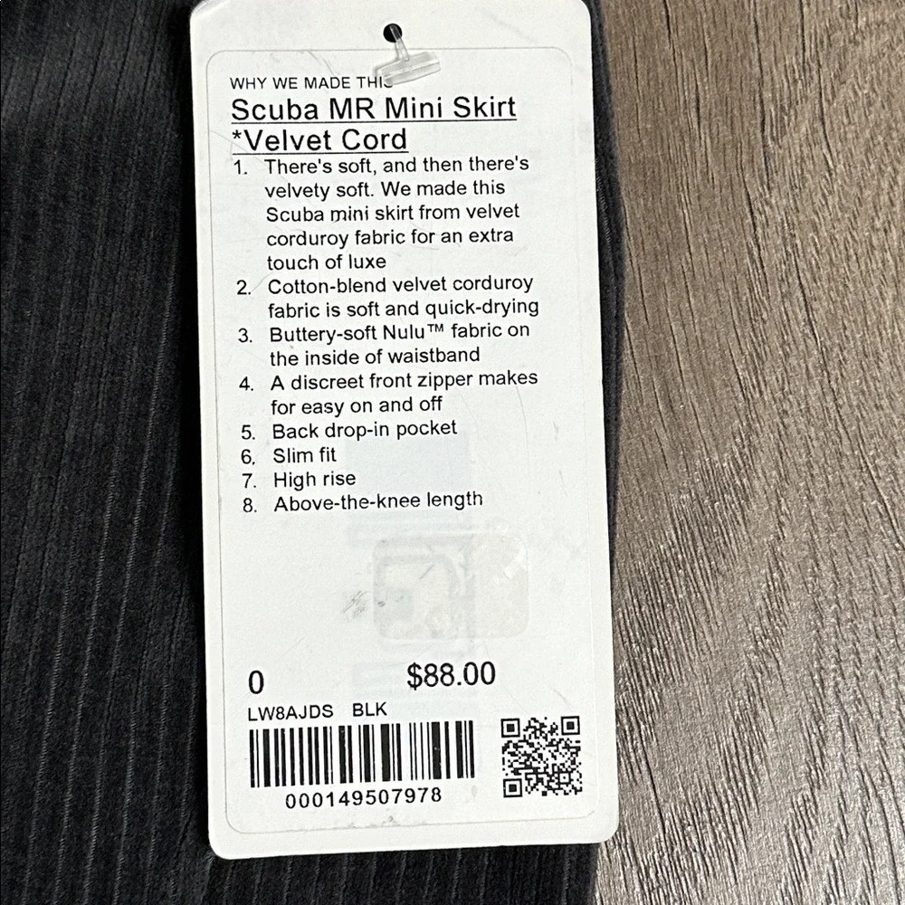 Lululemon Scuba High Rise Mini Skirt Velvet Cord Dark Gray Size‎ 0